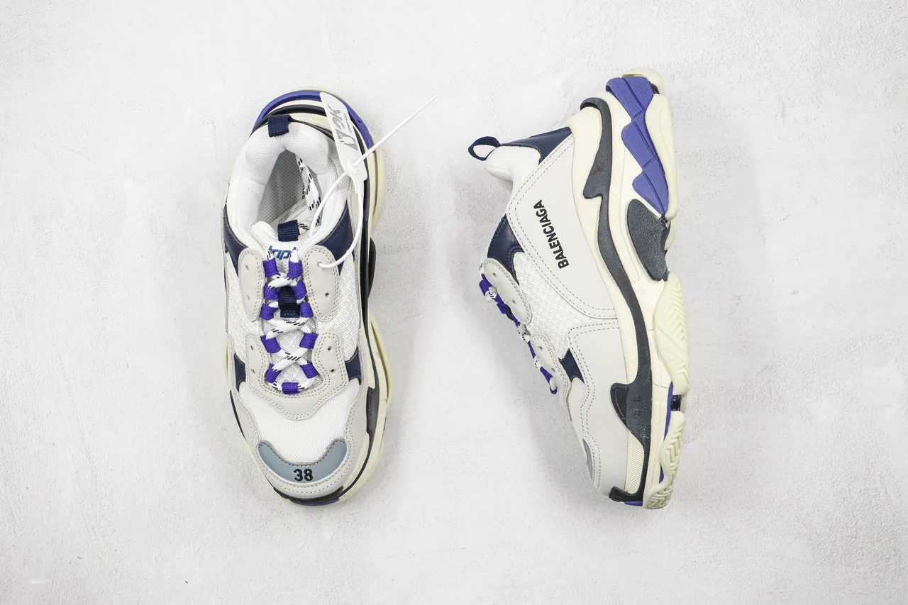 Balenciaga Triple S White Navy Purple Chunky Sneakers 8