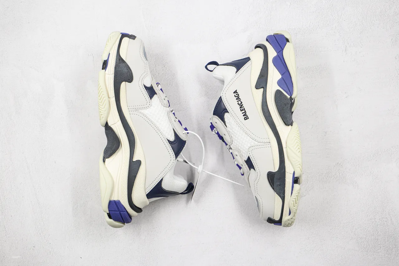 Balenciaga Triple S White Navy Purple Chunky Sneakers 9
