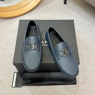 Balmain B-Bold Navy Blue Leather Loafers
