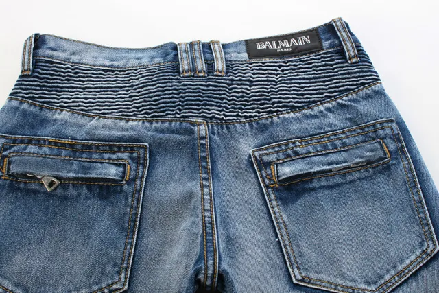 Balmain Pantalones Cortos de Mezclilla con Cremallera y Bolsillo Estilo Moto 3