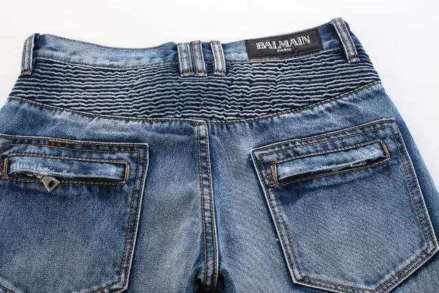 Balmain Pantalones Cortos de Mezclilla con Cremallera y Bolsillo Estilo Moto 4