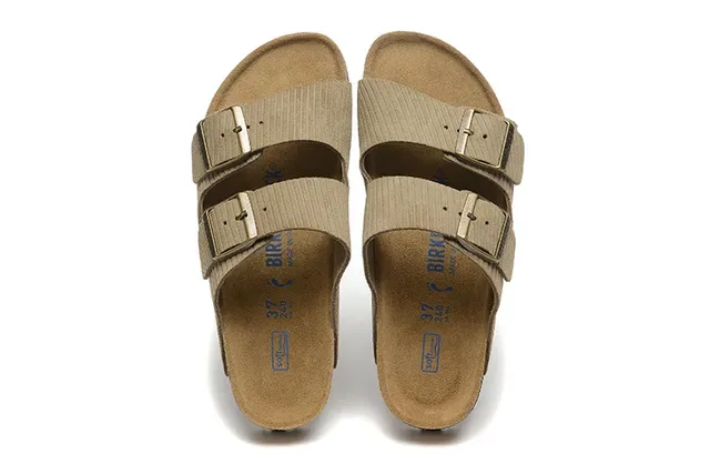 Birkenstock Arizona Sandalias Casuales de Pana Oliva Beige 2