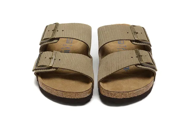 Birkenstock Arizona Sandalias Casuales de Pana Oliva Beige 3