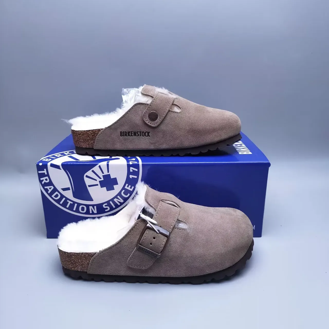 Birkenstock Boston Marrón Blanco Ante Superior Forrado con Shearling Zapatos Casuales 2