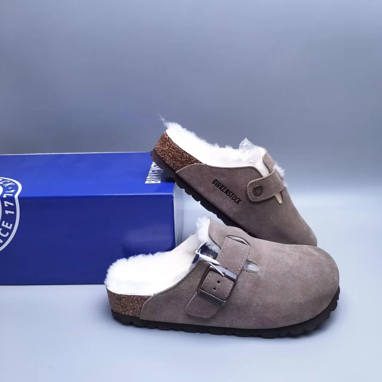 Birkenstock Boston Marrón Blanco Ante Superior Forrado con Shearling Zapatos Casuales 3