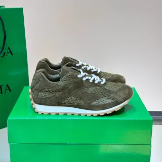 Bottega Veneta Army Green White Suede And Mesh Panelled Layered Wave Overlays Lifestyle Sneakers