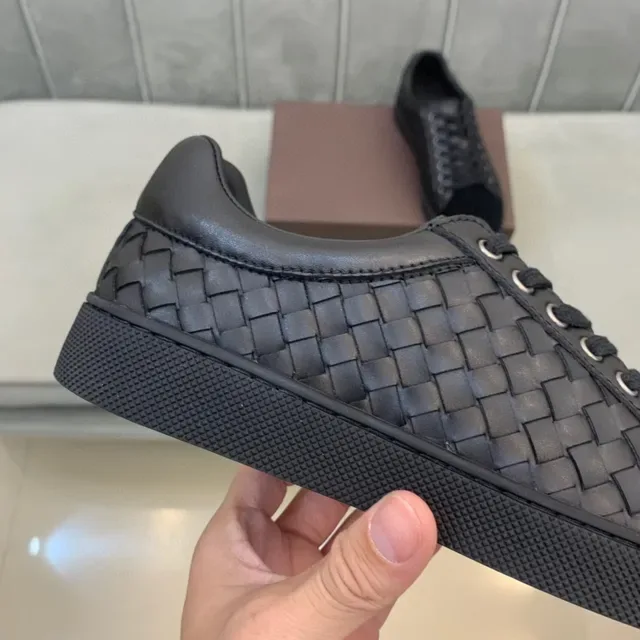 Bottega Veneta Cassette أسود Intrecciato جلد منسوج أسلوب حياة حذاء رياضي 5
