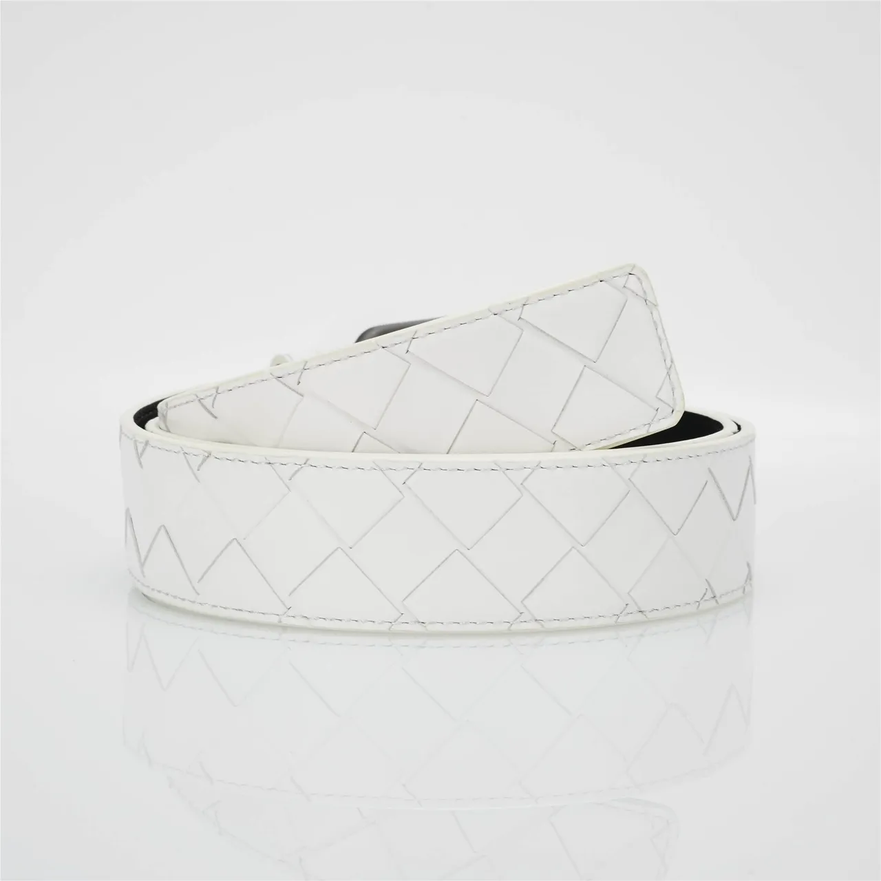 Bottega Veneta Cassette Intrecciato White Leather Belt 3