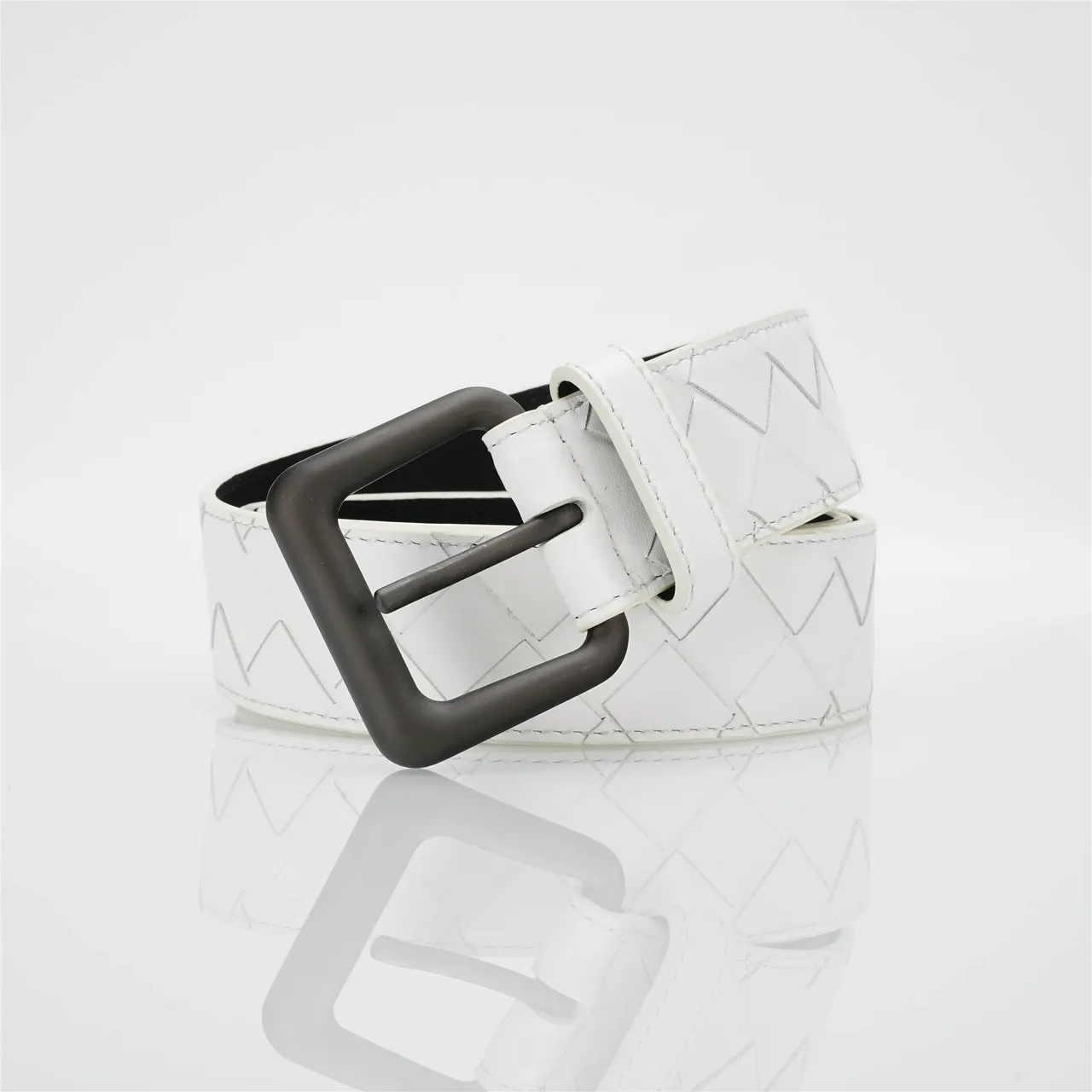 Bottega Veneta Cassette Intrecciato White Leather Belt 4