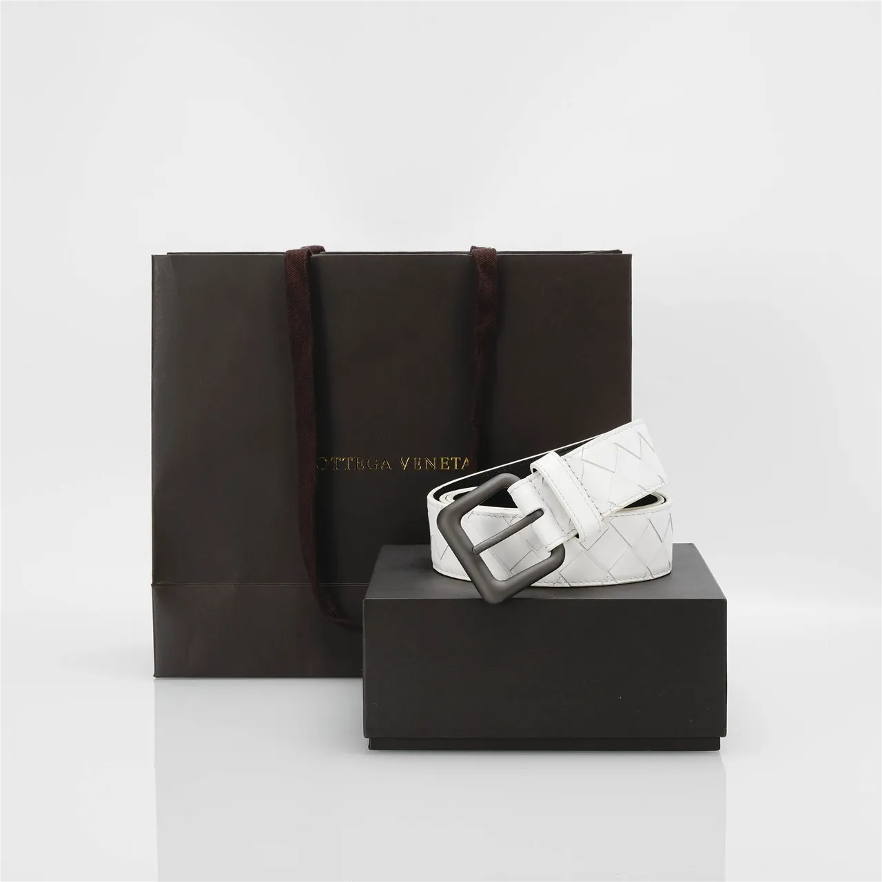 Bottega Veneta Cassette Intrecciato White Leather Belt 5