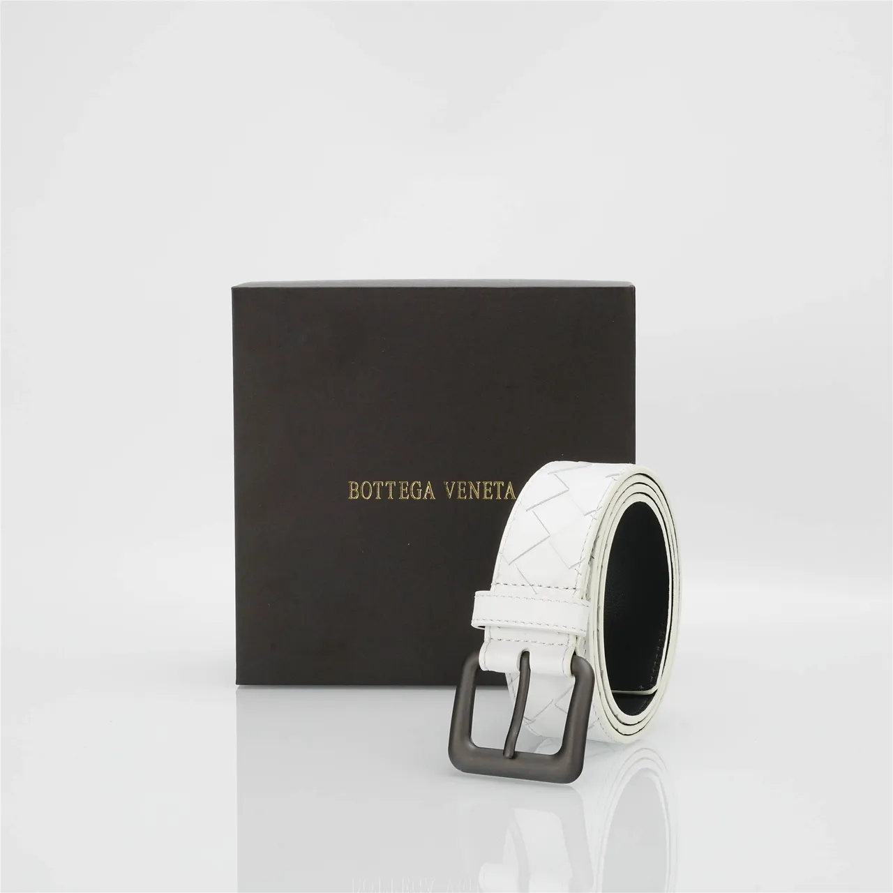 Bottega Veneta Cassette Intrecciato White Leather Belt 6