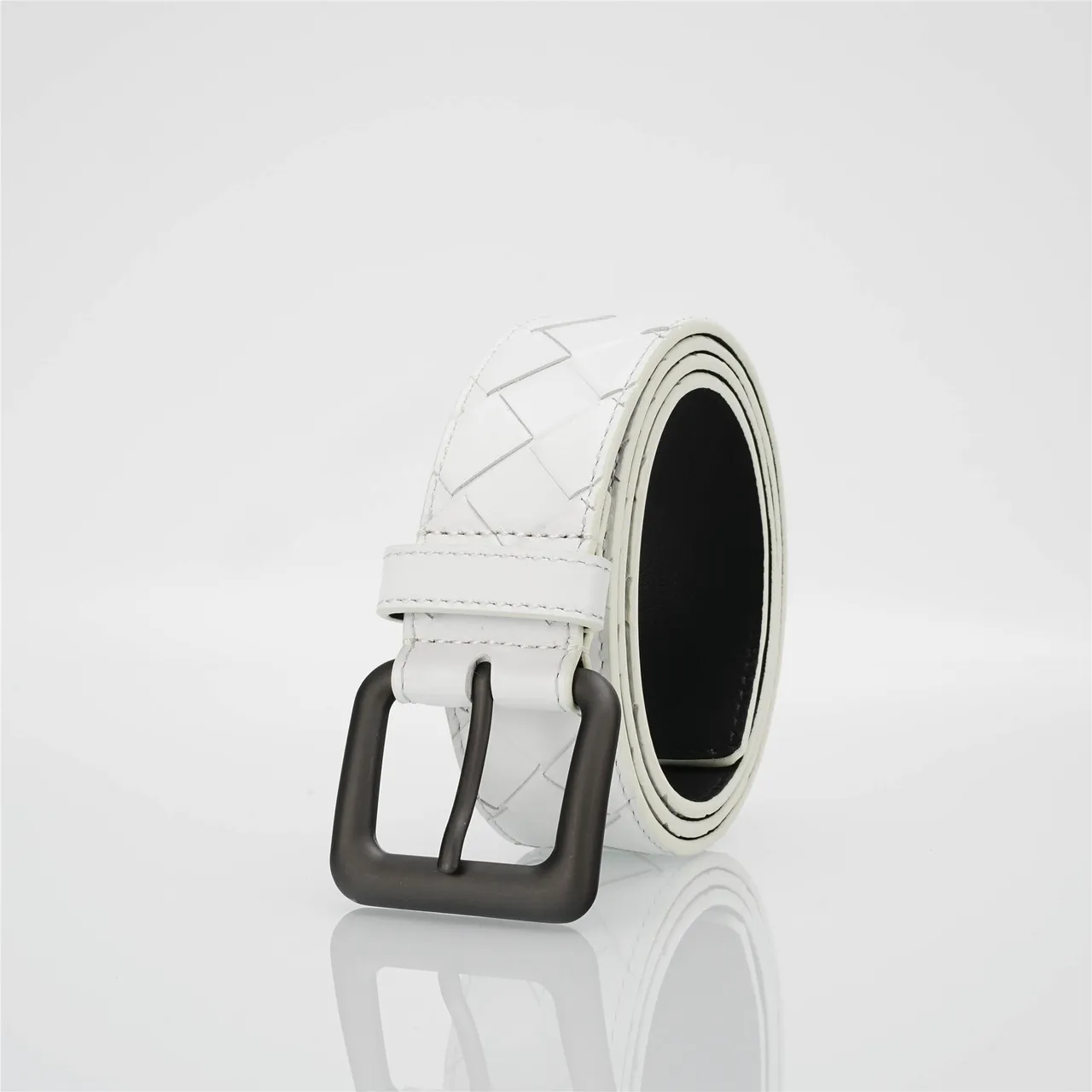 Bottega Veneta Cassette Intrecciato White Leather Belt 7