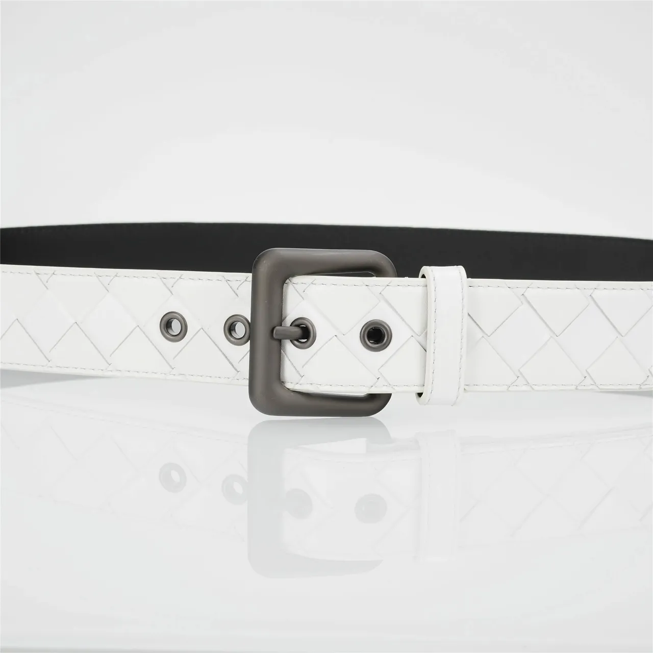 Bottega Veneta Cassette Intrecciato White Leather Belt 8