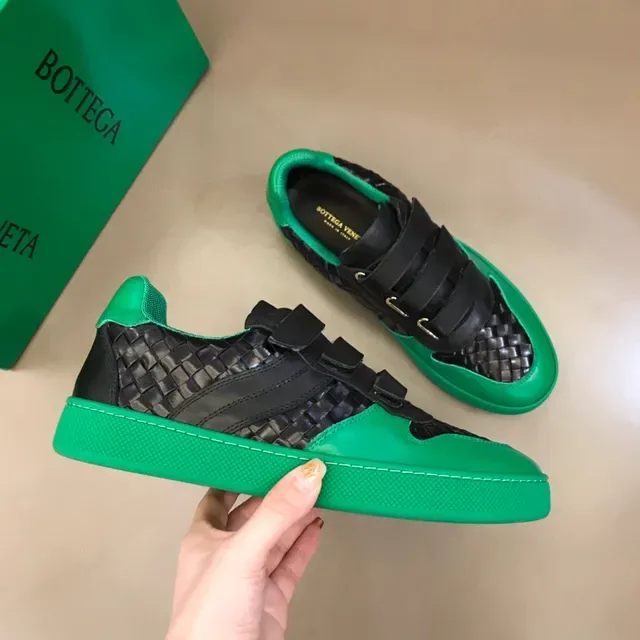 Bottega Veneta সবুজ কালো বুনা চামড়া Velcro স্ট্র্যাপ ক্লোজার লाइফস্টাইল স্নিকার্স 4