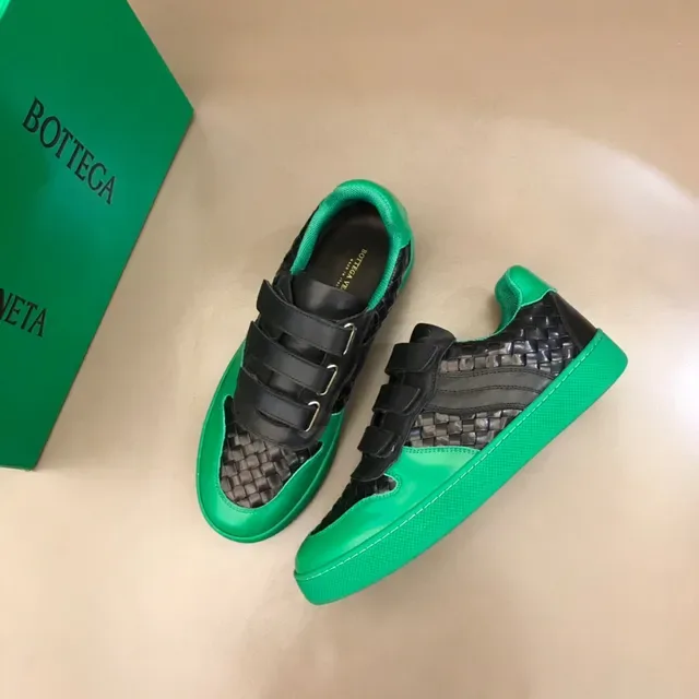 Bottega Veneta সবুজ কালো বুনা চামড়া Velcro স্ট্র্যাপ ক্লোজার লाइফস্টাইল স্নিকার্স 9