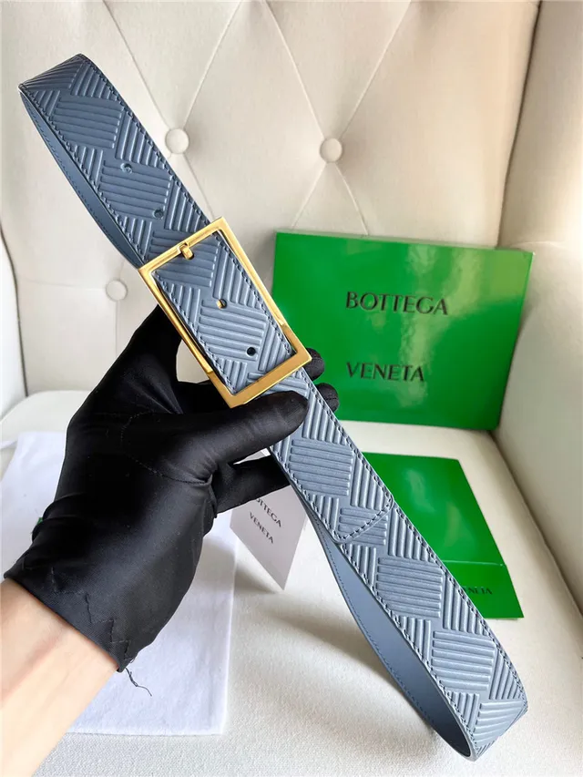 Bottega Veneta সবুজ রূপালী এমবসড জ্যোমেট্রিক ইন্ট্রেচিয়াতো প্যাটার্ন আয়তাকার বাকেল লেদার বেল্ট 2