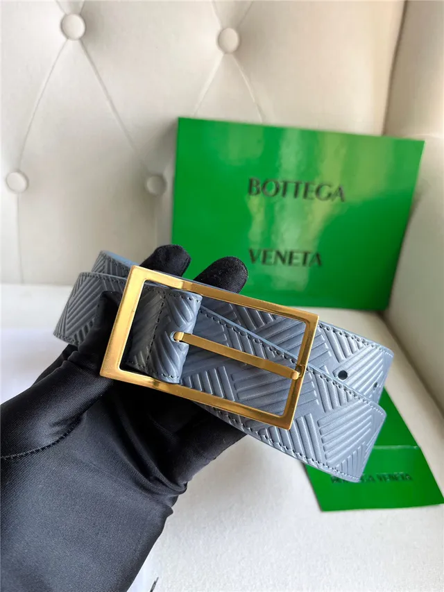 Bottega Veneta সবুজ রূপালী এমবসড জ্যোমেট্রিক ইন্ট্রেচিয়াতো প্যাটার্ন আয়তাকার বাকেল লেদার বেল্ট 3