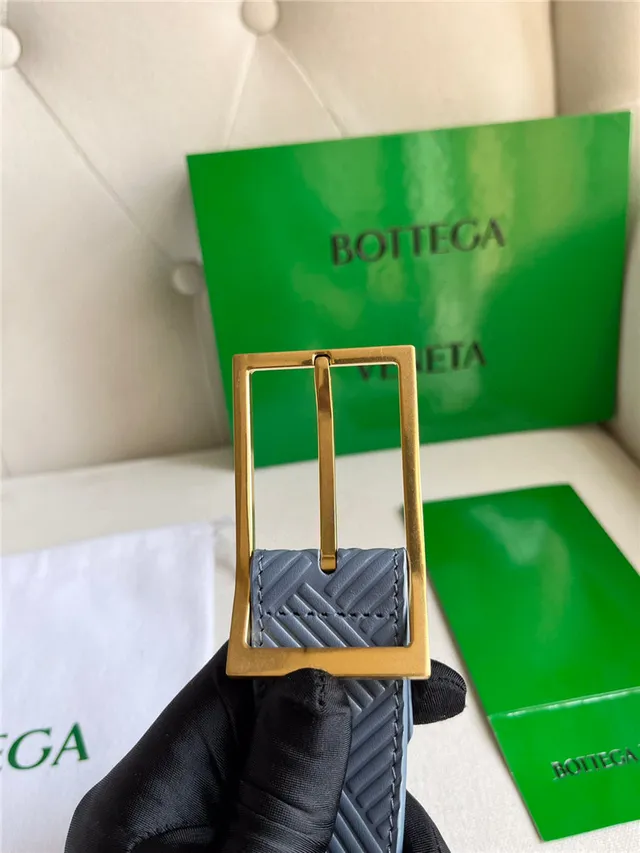 Bottega Veneta সবুজ রূপালী এমবসড জ্যোমেট্রিক ইন্ট্রেচিয়াতো প্যাটার্ন আয়তাকার বাকেল লেদার বেল্ট 4