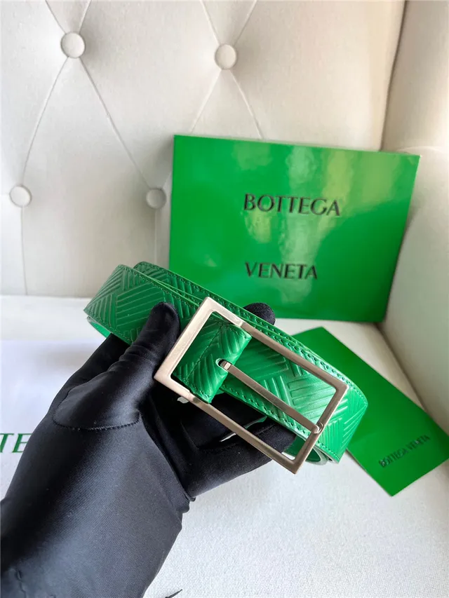 Bottega Veneta সবুজ রূপালী এমবসড জ্যোমেট্রিক ইন্ট্রেচিয়াতো প্যাটার্ন আয়তাকার বাকেল লেদার বেল্ট 11