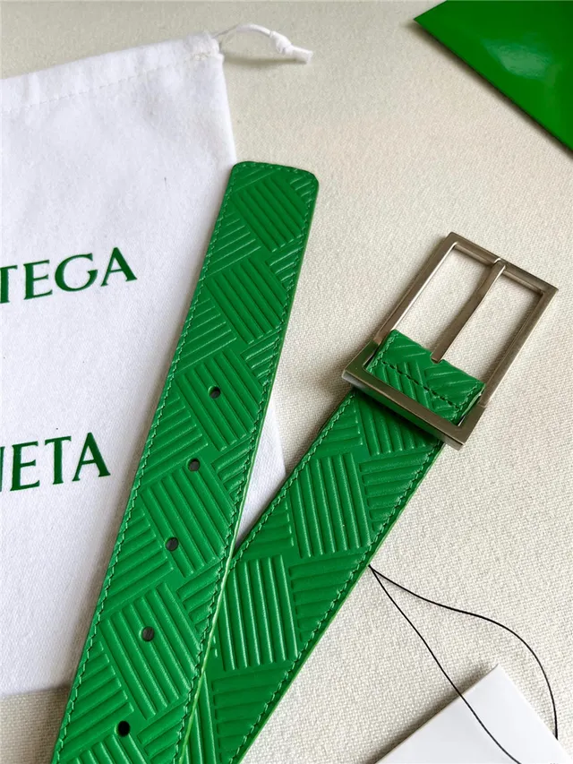 Bottega Veneta সবুজ রূপালী এমবসড জ্যোমেট্রিক ইন্ট্রেচিয়াতো প্যাটার্ন আয়তাকার বাকেল লেদার বেল্ট 14