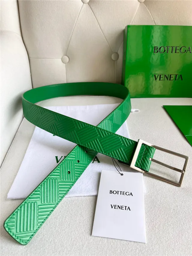 Bottega Veneta সবুজ রূপালী এমবসড জ্যোমেট্রিক ইন্ট্রেচিয়াতো প্যাটার্ন আয়তাকার বাকেল লেদার বেল্ট 15