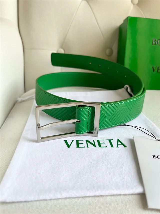 Bottega Veneta সবুজ রূপালী এমবসড জ্যোমেট্রিক ইন্ট্রেচিয়াতো প্যাটার্ন আয়তাকার বাকেল লেদার বেল্ট 16