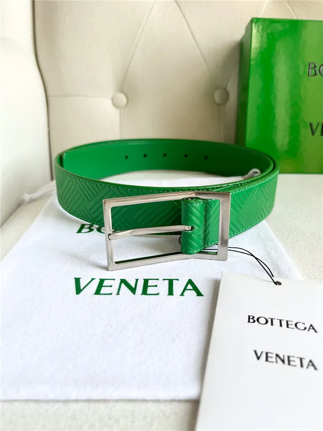 Bottega Veneta সবুজ রূপালী এমবসড জ্যোমেট্রিক ইন্ট্রেচিয়াতো প্যাটার্ন আয়তাকার বাকেল লেদার বেল্ট 18