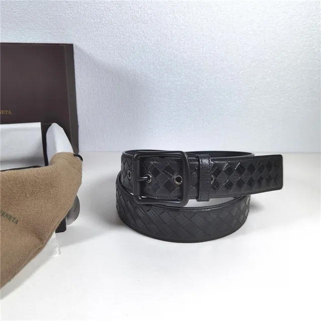 Bottega Veneta Intrecciato Woven Cinturón de cuero negro 12