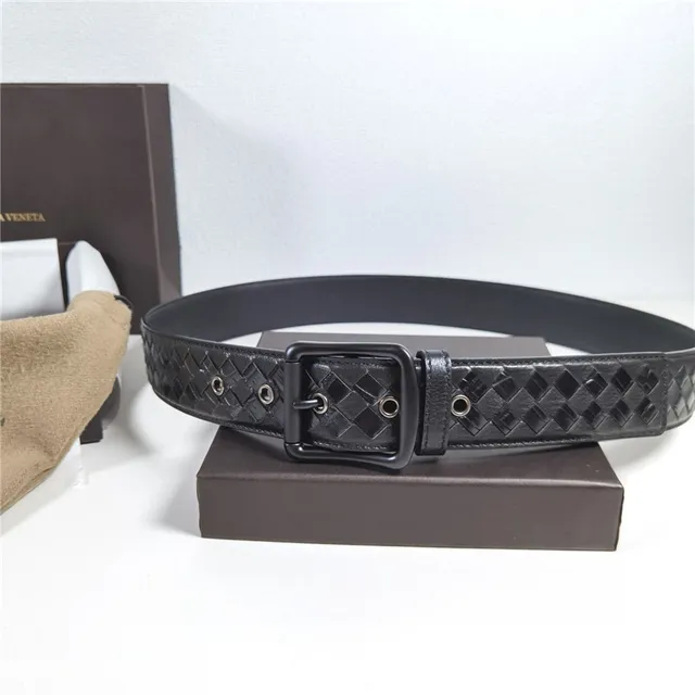 Bottega Veneta Intrecciato Woven Cinturón de cuero negro 13