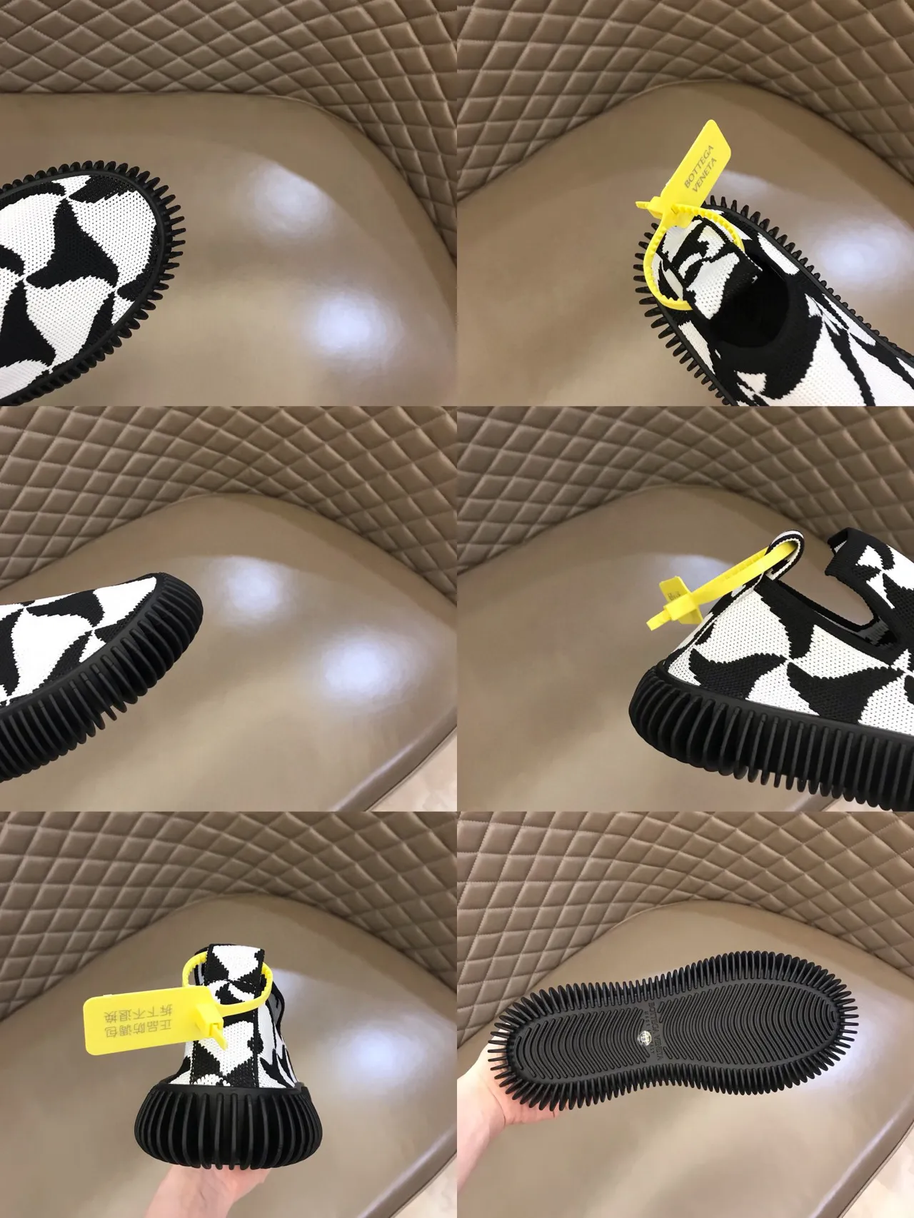 Bottega Veneta Speed Trainer tênis lifestyle preto e branco com malha geométrica 3