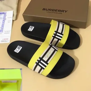 Burberry Black Yellow Flat Sole Wide Elasticated Strap Slippers