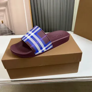 Burberry Check-Print Burgundy Slide Slippers