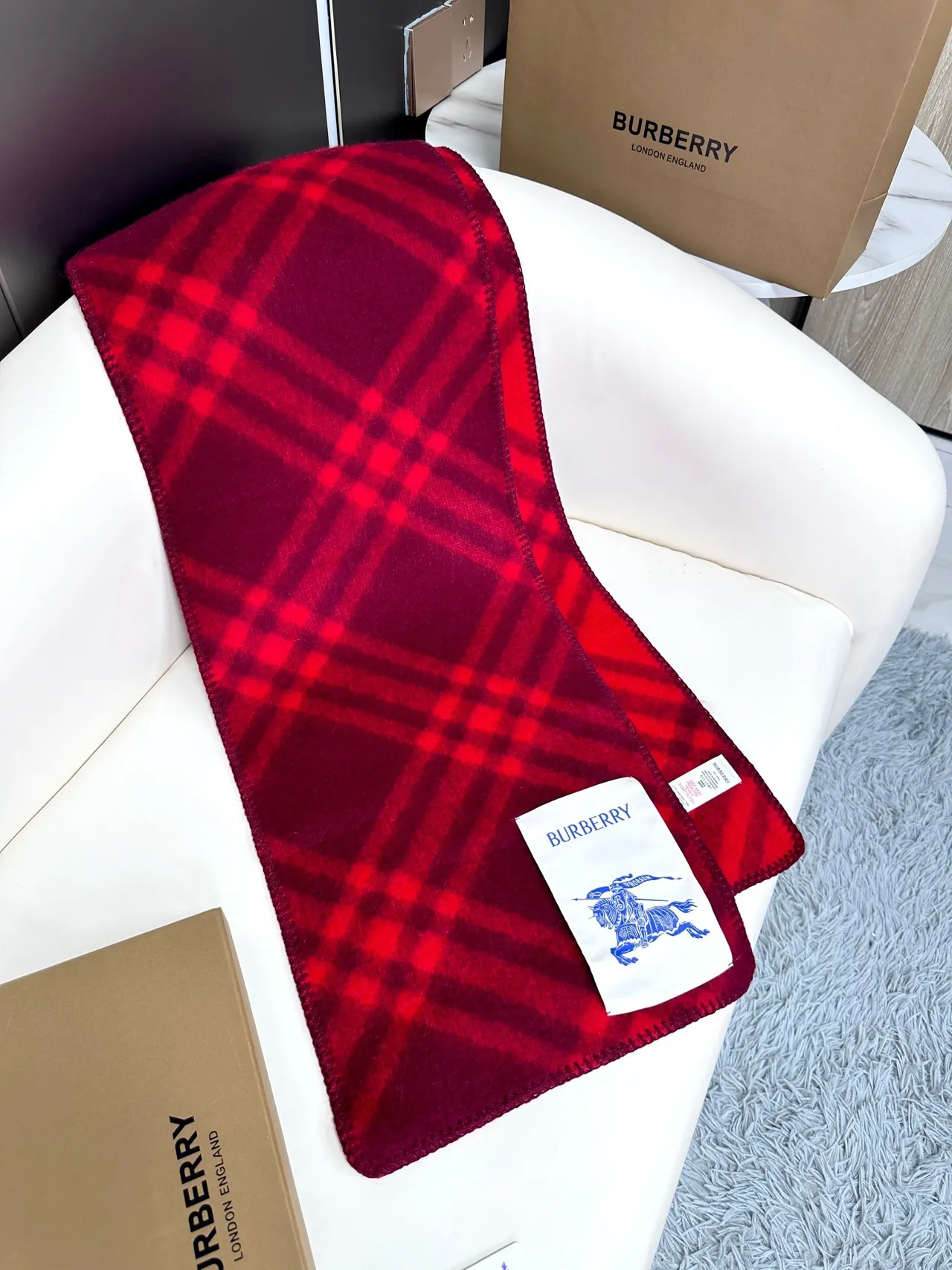 Burberry Classic Check Red Cashmere Scarf 5