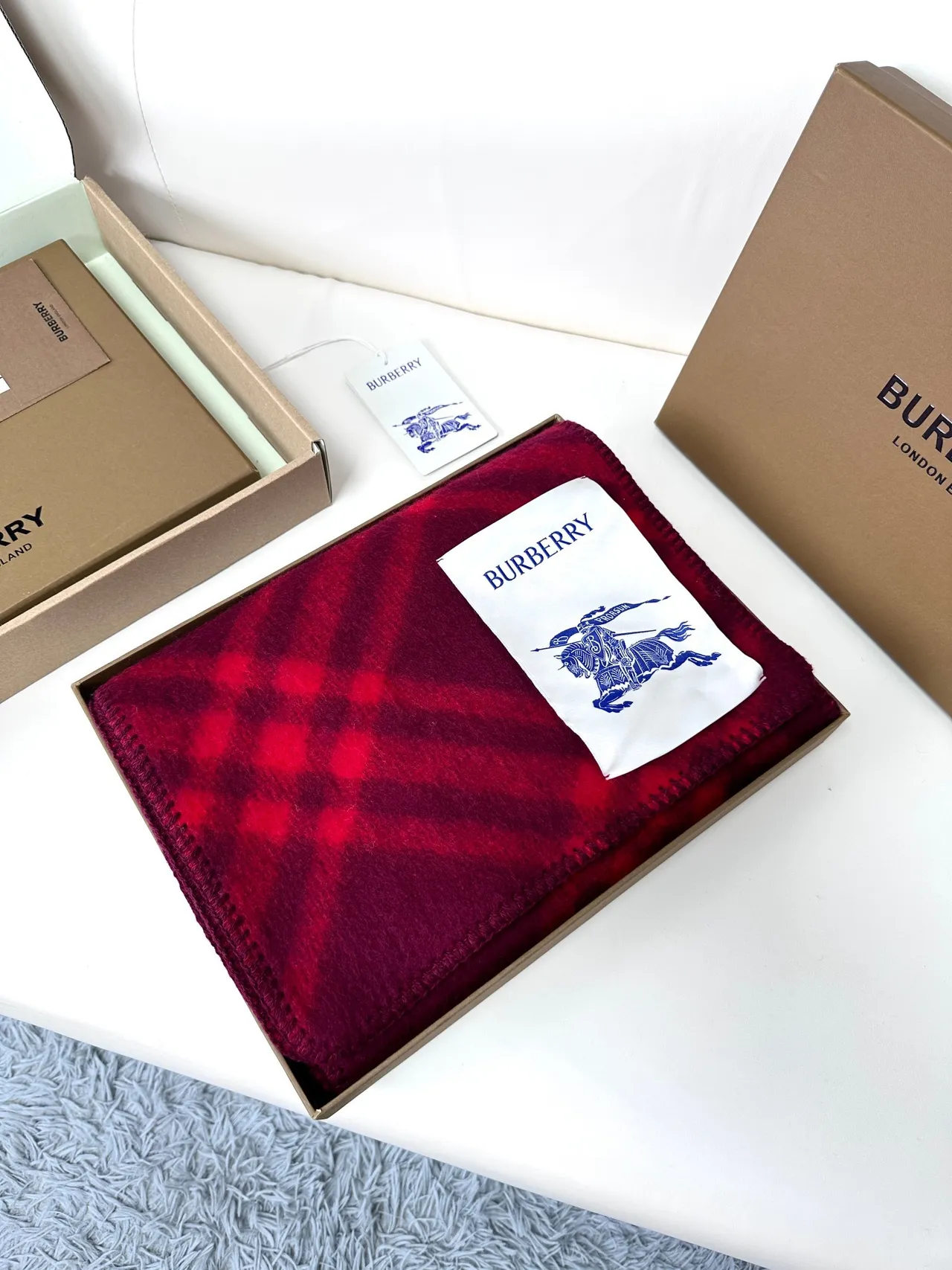 Burberry Classic Check Red Cashmere Scarf 6