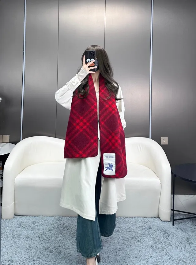 Burberry Classic Check Red Cashmere Scarf 9