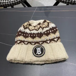 Burberry Fair Isle Beige Brown বোনা রিব কাফ বিনি
