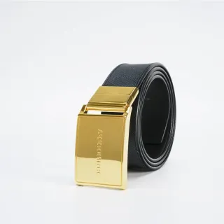Burberry Knight Black Gold Rectangular Buckle Textured Strap Leather Belt