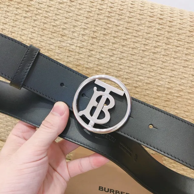 Burberry Knight Noir Argenté boucle circulaire monogramme cuir lisse ceinture 6