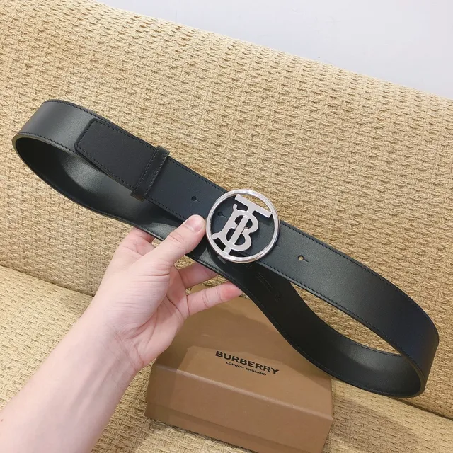 Burberry Knight Noir Argenté boucle circulaire monogramme cuir lisse ceinture 7