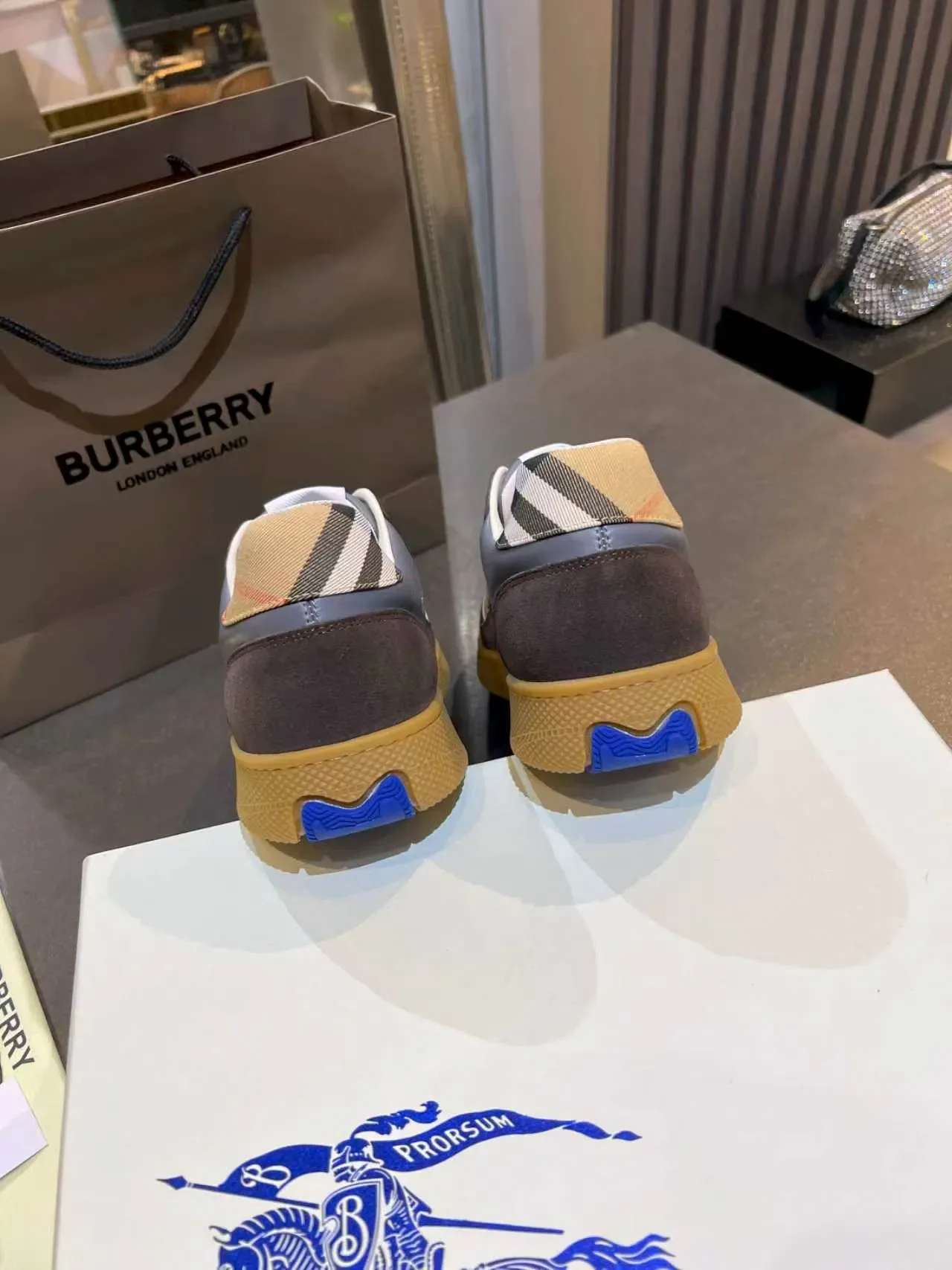 Burberry Knight Brown Beige Panelled Mixed-Material Upper Iconic Check Side Inserts Lifestyle Sneakers 3