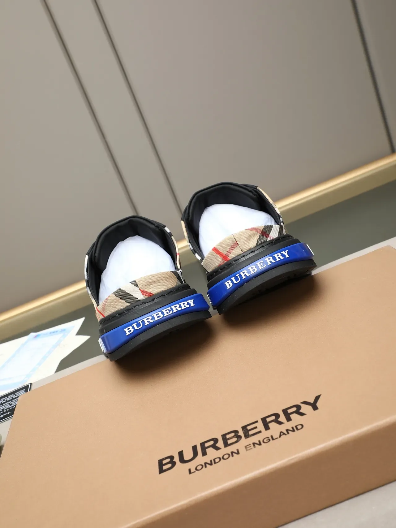 Burberry فارس مطبوعة المربعات مفتوحة الظهر موزة أسلوب حياة حذاء رياضي 3