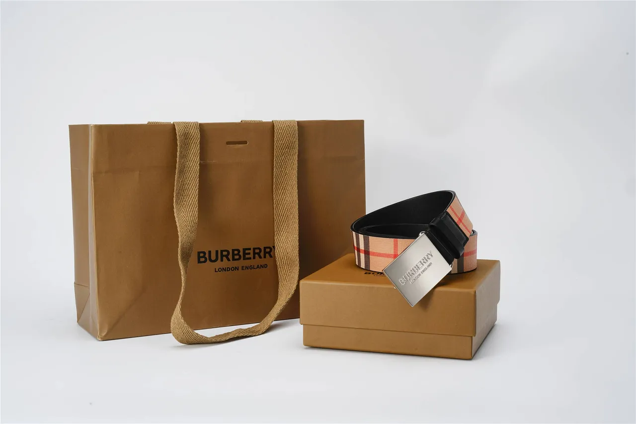 Burberry Knight House Check e cinto de couro preto 5