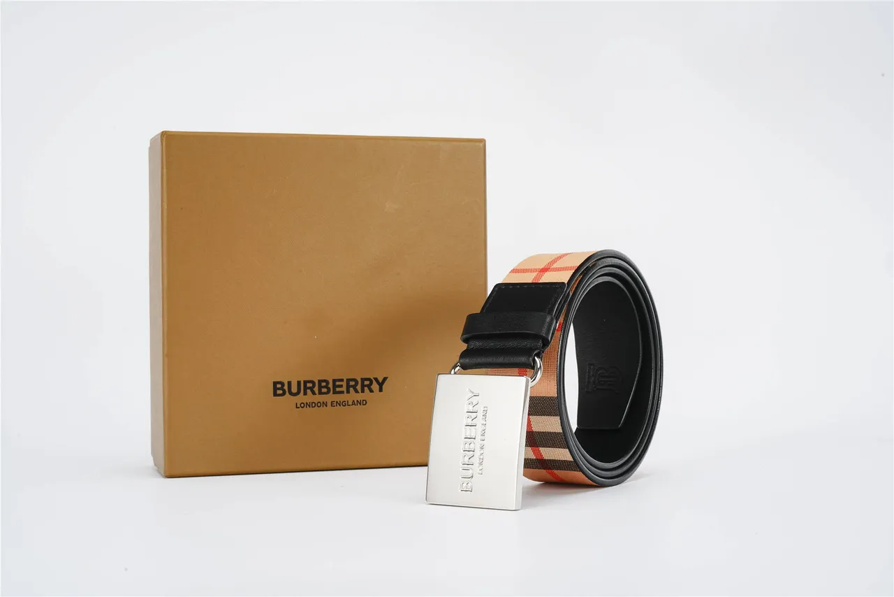 Burberry Knight House Check e cinto de couro preto 6