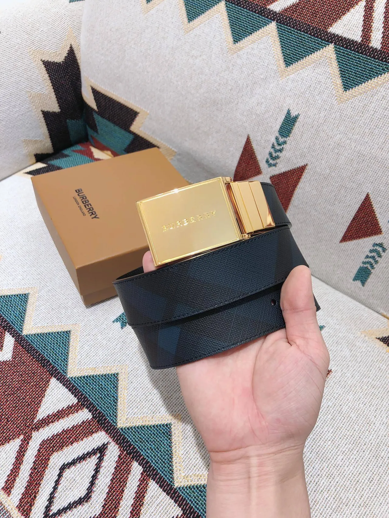 Burberry Knight Reversible Woven Leather Belt 2