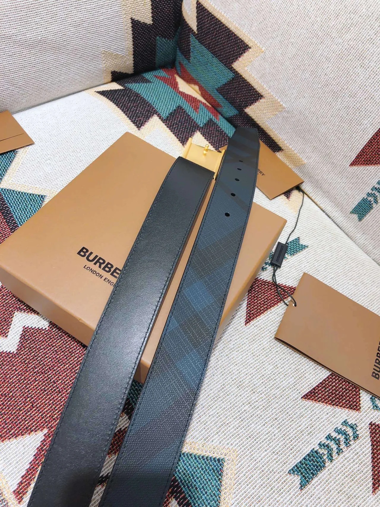 Burberry Knight Reversible Woven Leather Belt 3