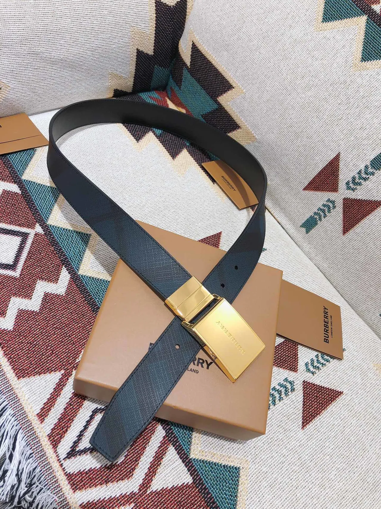 Burberry Knight Reversible Woven Leather Belt 4