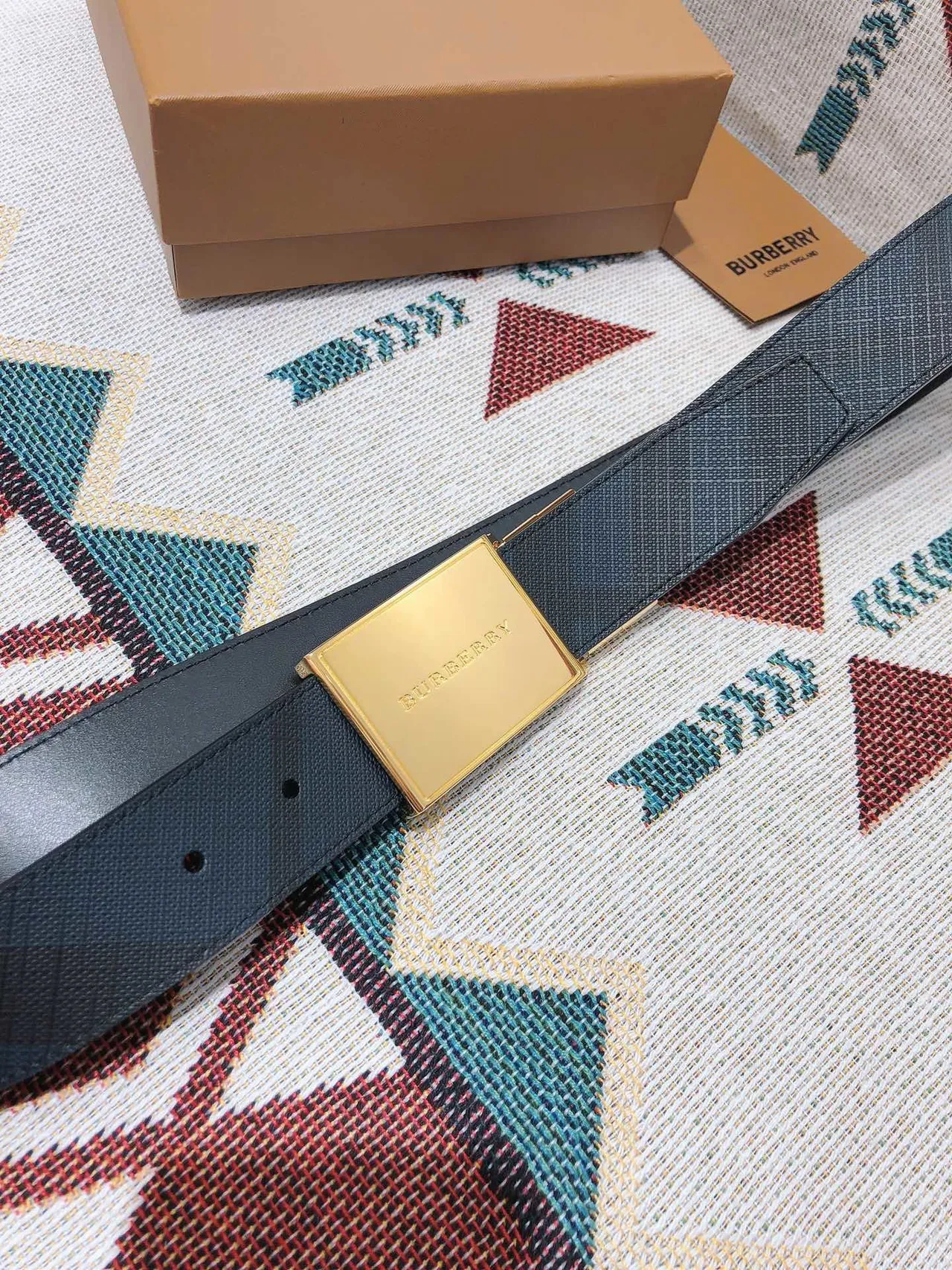 Burberry Knight Reversible Woven Leather Belt 7