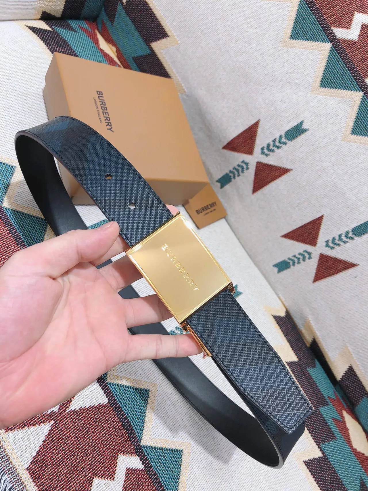 Burberry Knight Reversible Woven Leather Belt 8
