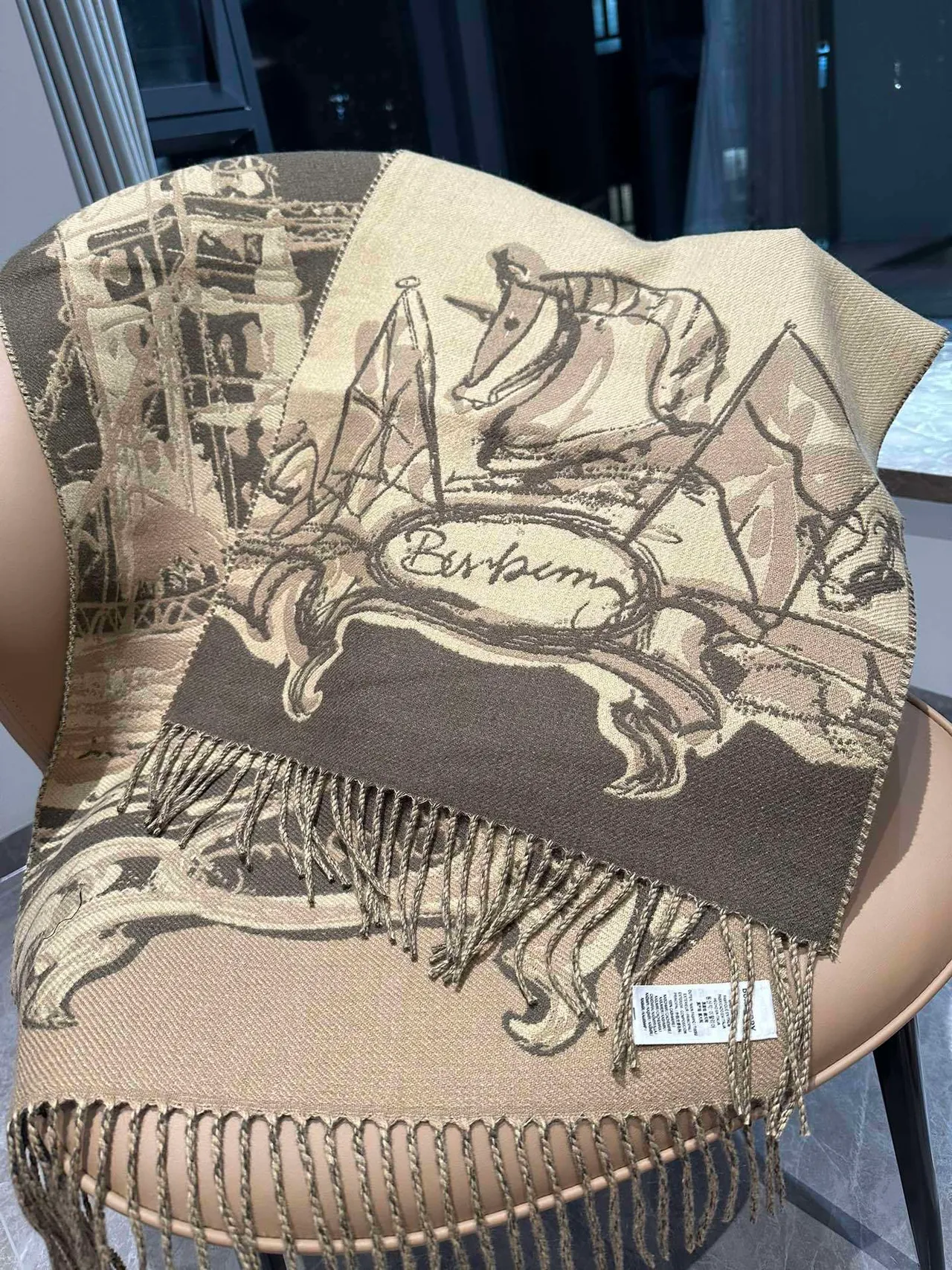 Burberry Knight Sketch Beige Brown Shawl 6