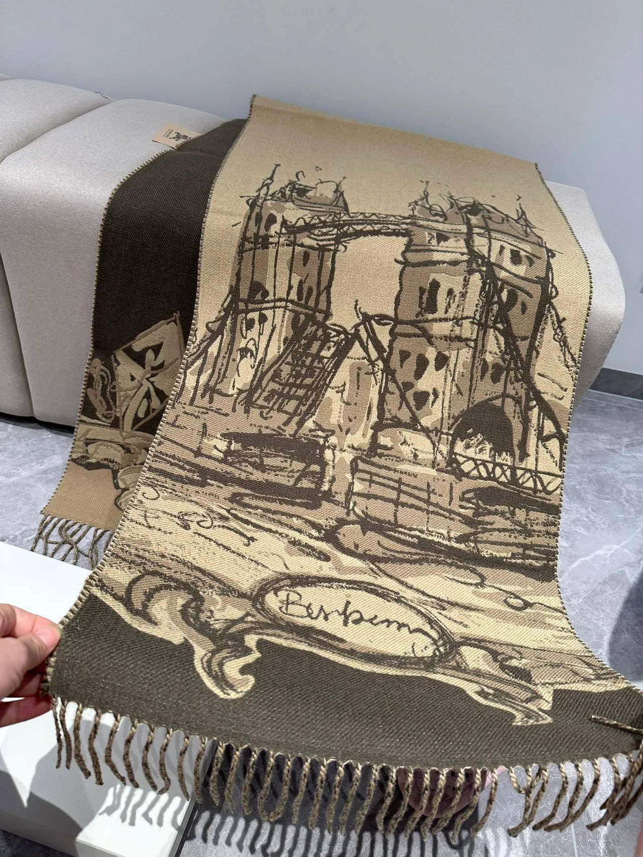 Burberry Knight Sketch Beige Brown Shawl 7